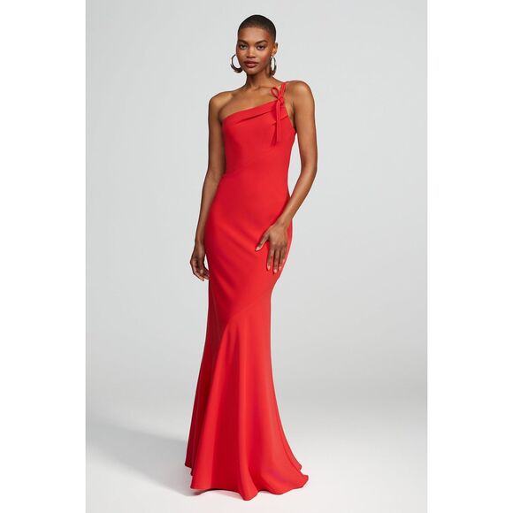 Halston Women's Red Sybil One-Shoulder Crepe Column Gown Maxi Dress Size 10 NWOT - Picture 3 of 16